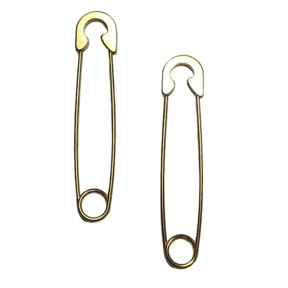 Gold Stainless Steel Safety Pin Punk Goth Alt Hard Metal Edgy Earrings New